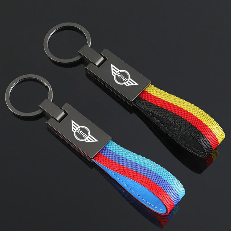 Metal Car Keyring Nylon Tricolor Woven Belt Car Keychain For BMW Mini Cooper R50 R53 F56 F60 Clubman R55 R56 R60 R61 F54 F55 hsgql22