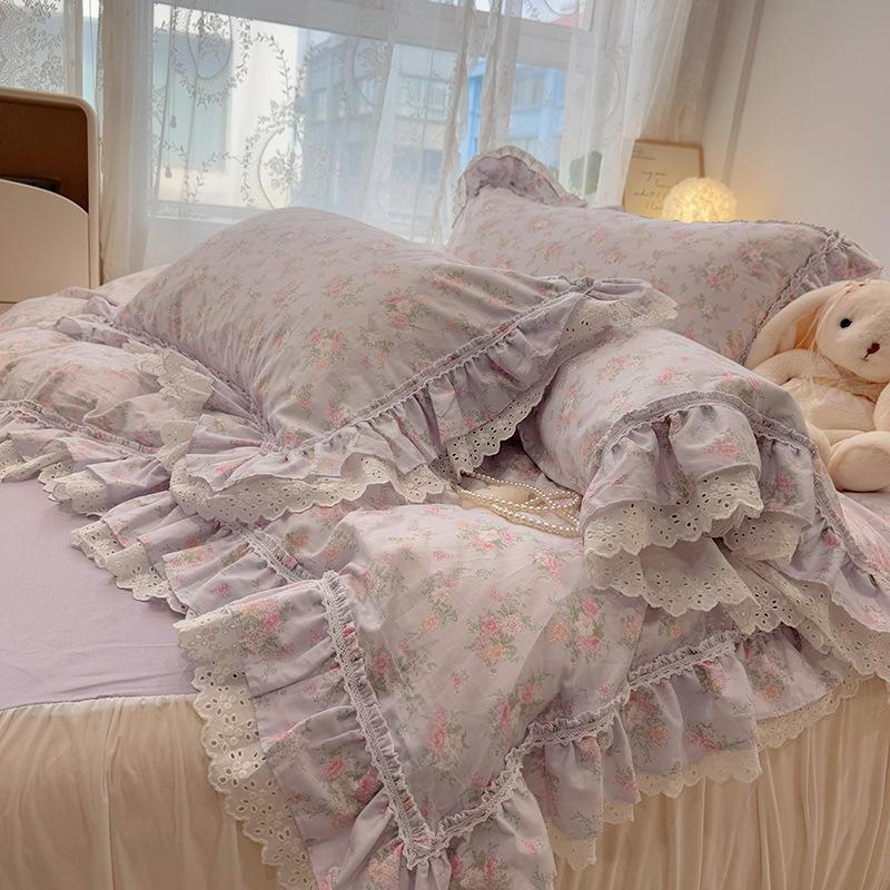 Cotton Bedding Four-piece Set Lace Quilt Cover Bed Sheet Pillowcase