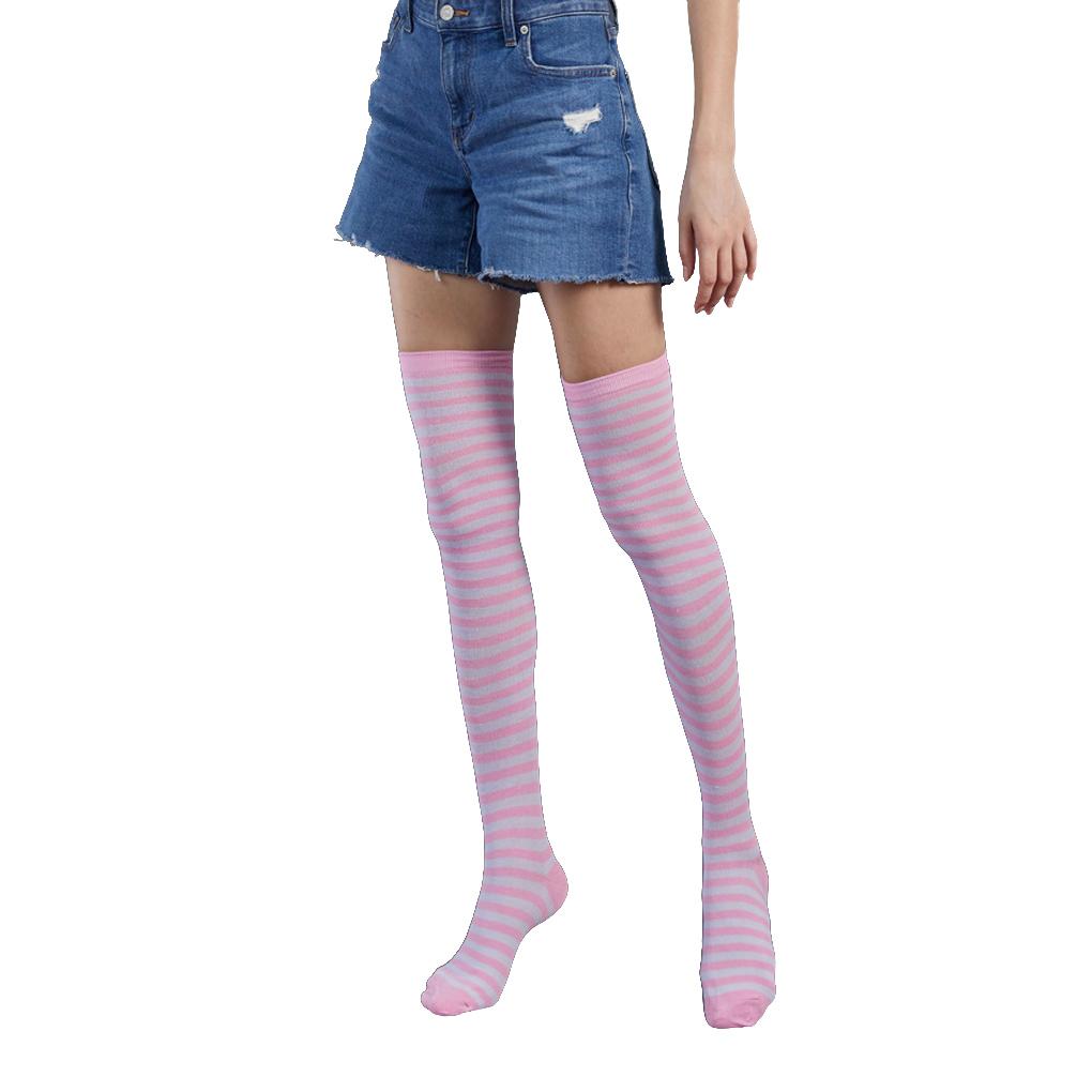 Набор из 2 полосатых чулок до бедра больших размеров Эластичность Воздухопроницаемость Удобные Теплые Модный вид Нескользящие чулки