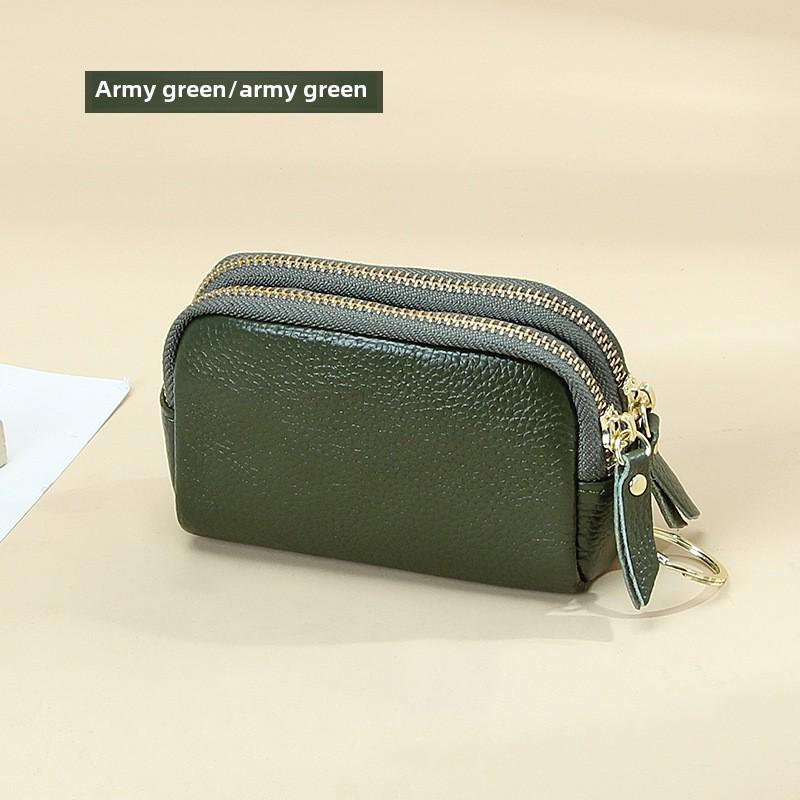 Европейско-американский кошелек для монет из натуральной кожи - Двойная молния, Большая вместимость, Стильный клатч