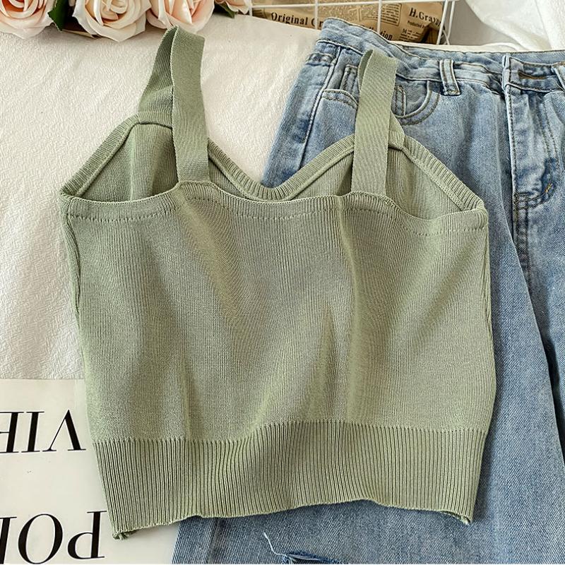 ITOOLIN Женские вязаные укороченные топы Y2K, милые однотонные топы без рукавов на бретелях на пуговицах, сексуальные укороченные топы летом