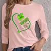 Топы для женщин с принтом «Clover Love» и круглым вырезом, футболка с длинным рукавом, осенний повседневный тонкий пуловер, женский топ с длинным рукавом