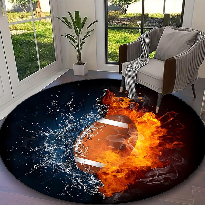 Football Design Print Round Rug, Multi-functional Office Chair Sofa Carpet, Easy Clean Carpet for Home and Living Spaces