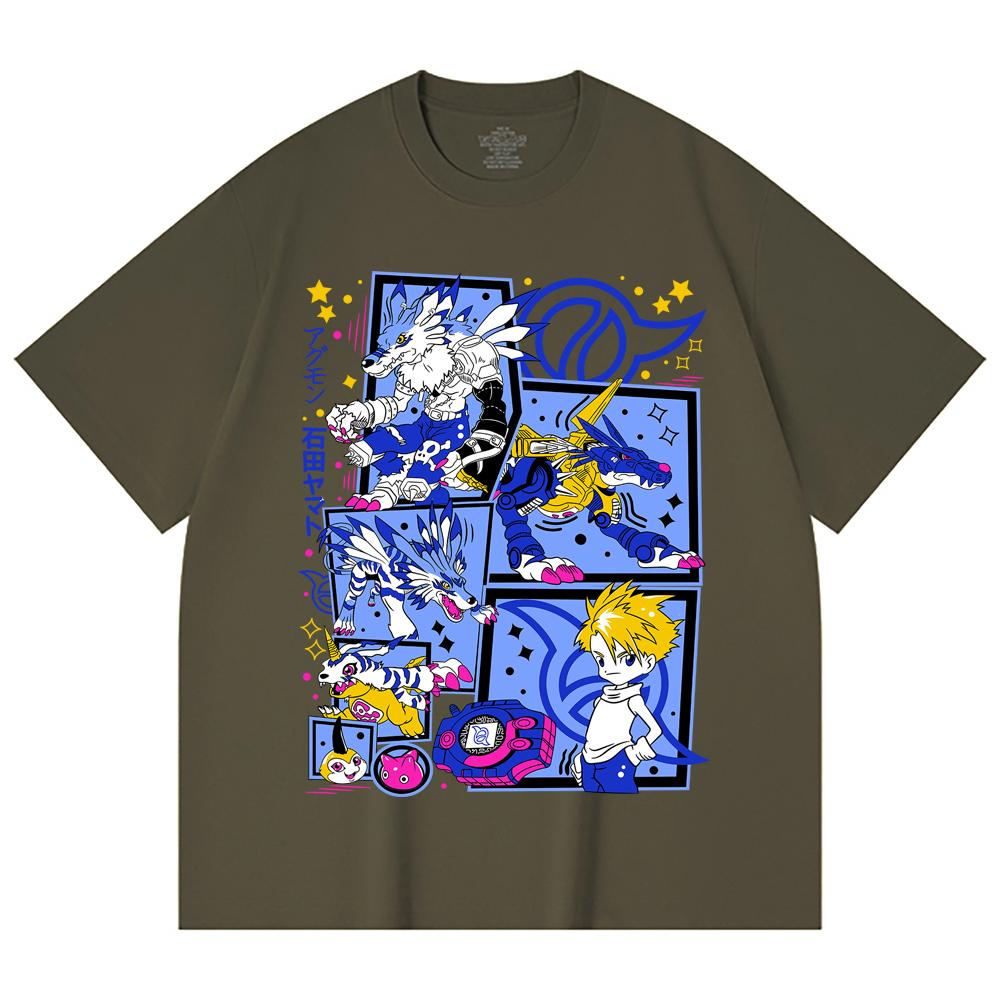 230 Gsm 100% Cotton Digimon V2 Garurumon Print Unisex Heavy Cotton T Shirt