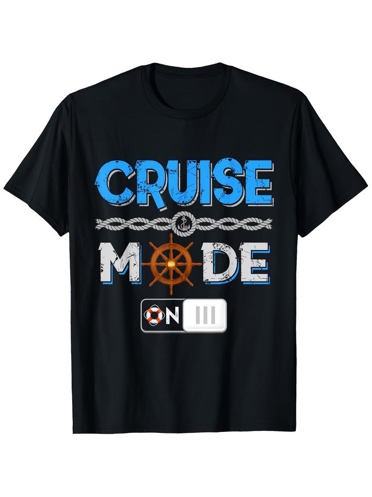 Nautical-Themed Graphic Tee Featuring a Cruise Ship Design Along with a Compass Rose And Anchor, Suitable for All Genders, with a