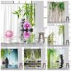 Zen Shower Curtain Green Bamboo Buddha Pink Orchid Lotus Swan Spa Nature Scenery Bathroom Curtains Fabric Home Decor with Hooks