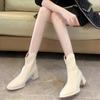 White Short Boots Women's Autumn and Winter New Square Head Thick Heel Thin Velvet Zipper High Heel Bare Boots