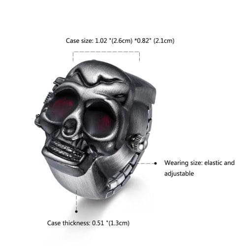 Lancardo Skull and Crossbones Ring Watch, One Size Fits All, with Cover, Analog, Easy To Read, Perfect for Everyday Life, Commuting, Christmas, Birthd