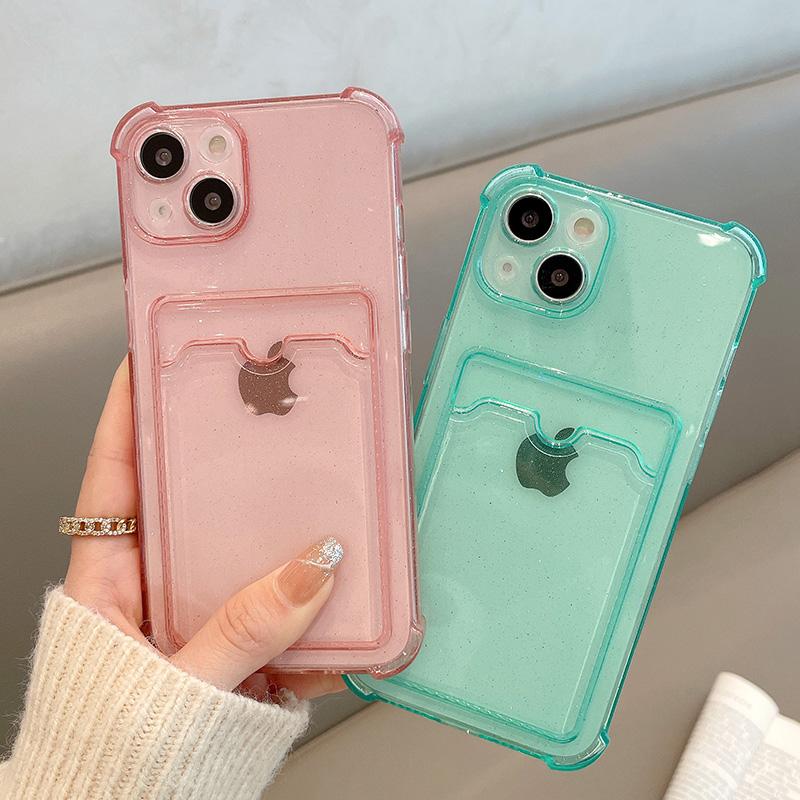 Блестящий прозрачный чехол для телефона с картой для Iphone 13 11 12 Pro Max Xs Max Xr X Xs 13pro, мягкий силиконовый противоударный чехол-кошелек
