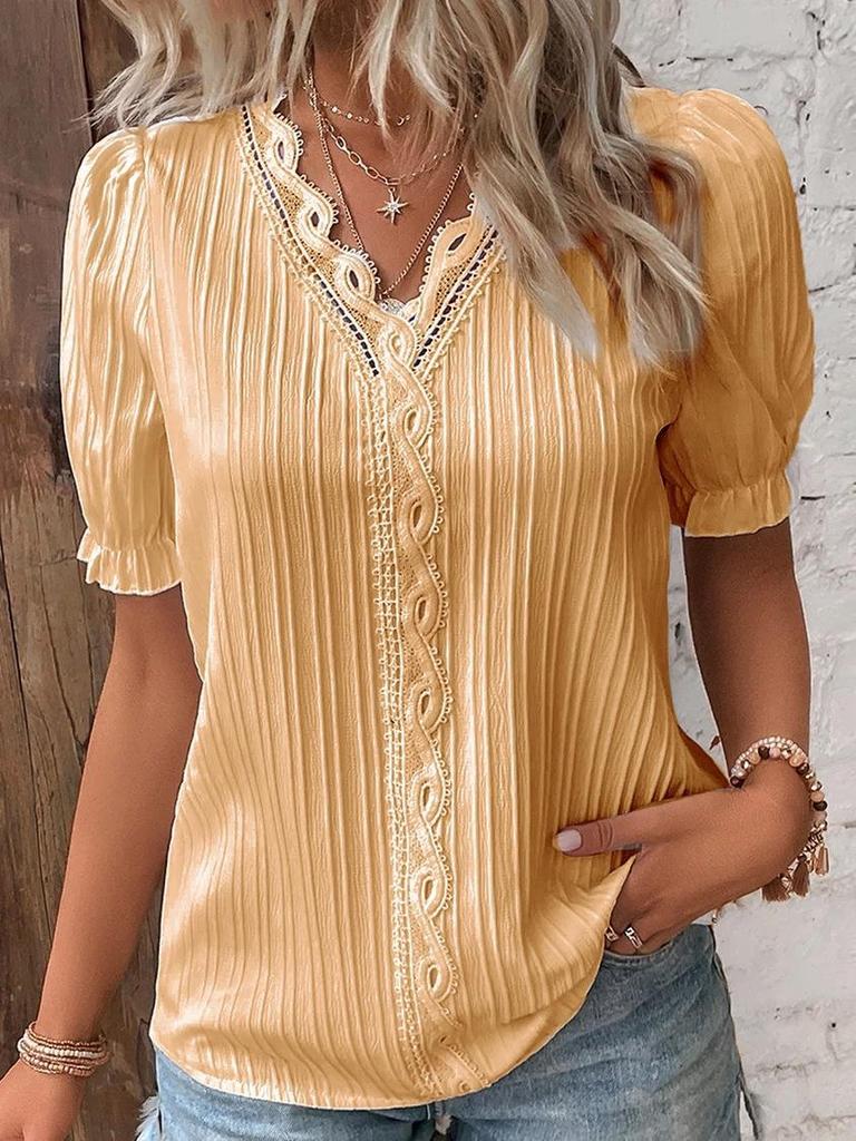 European & American Women's Summer 2023 Hollow Short-Sleeve Holiday Fashion Shirt