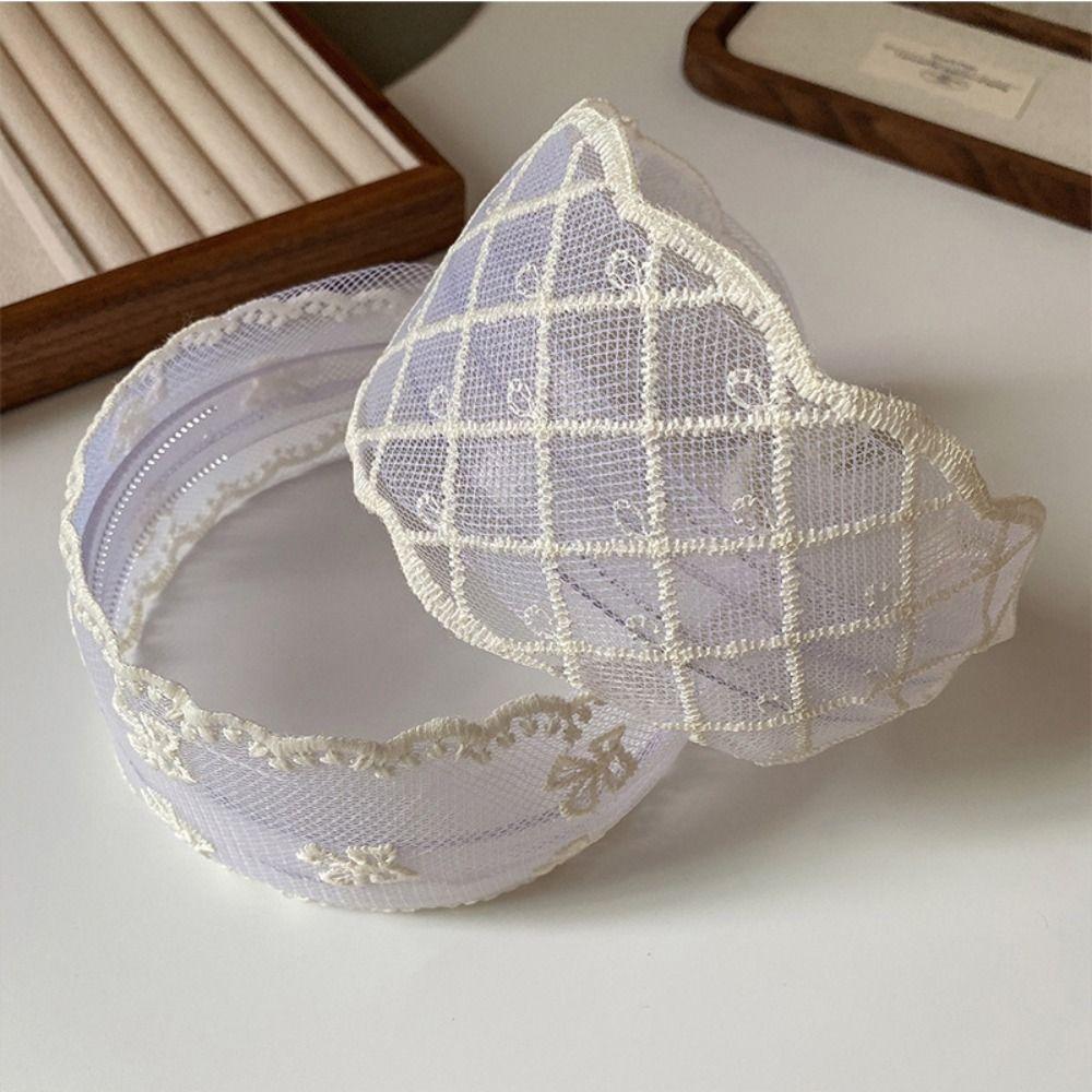 Bowknot Bow Hair Band Wide Edges Mesh Hair Hoop All-match Embroidery Lace Headband Headwear