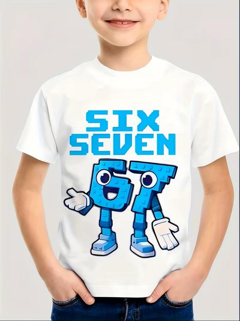 Boys 7th Birthday TShirt Number 67 Lightning Design Crew Neck Short Sleeve Party Outfit Suitable for 7YearOlds
