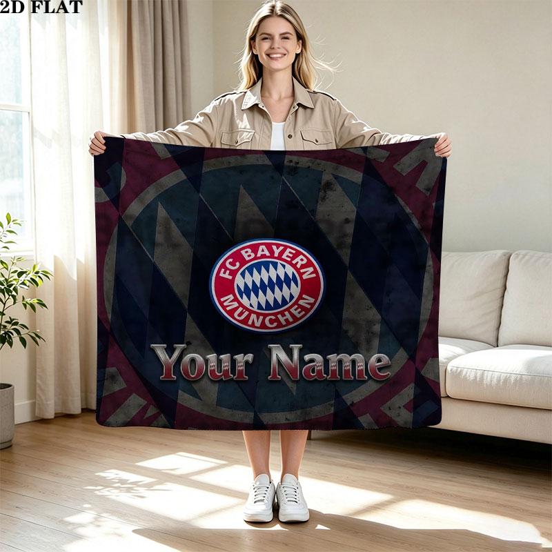 1PC FC Bayern Munchen Custom Name Patterned Flannel Blanket Suitable For All Seasons for Home Decor Warmth and Comfort Gifts Holiday Present