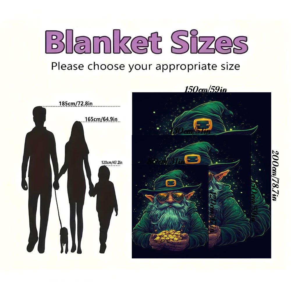 "Green Wizard Holding Gold Coins Fantasy Art Print"Blanket Flannel Throw Blanket for Sofa, Bed, Travel, Camping, Office