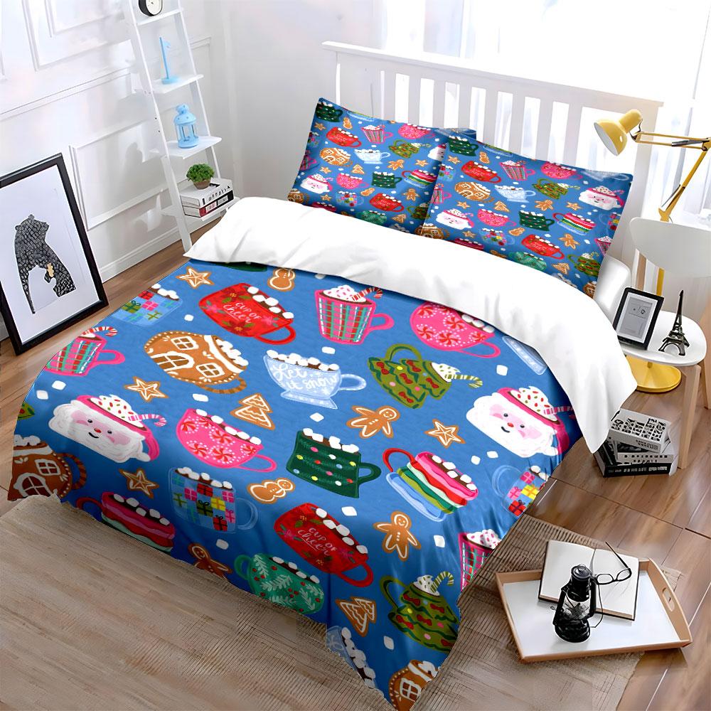 Christmas Hot Cocoa Mug Print Bedding Duvet Cover Set Duvet Cover Pillowcases (1*Duvet Cover 2*Pillowcases, without duvet insert)