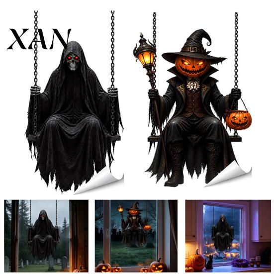 Halloween Window Decals Pumpkin/Skeleton Reaper Stickers, Removable Static Decals, Waterproof PVC Clings Horror Wall for Glass Doors & Home