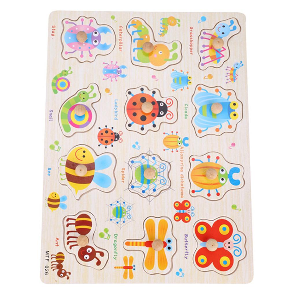 Детские игрушки Монтессори деревянная головоломка для рук набор досок для захвата развивающая игрушка мультфильм подарок (Насекомое)