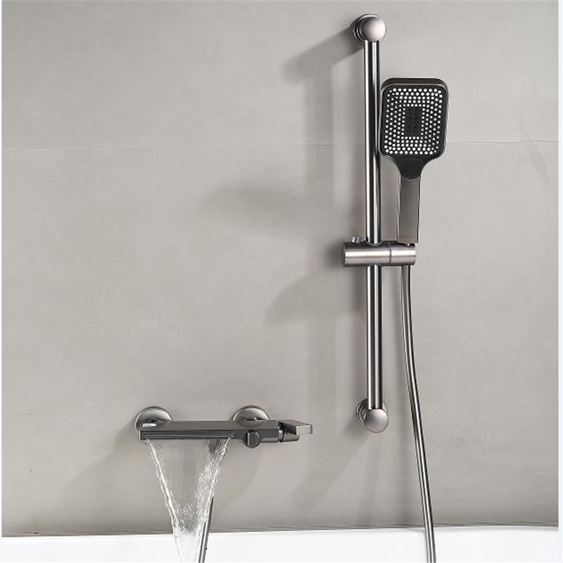 Серый комплект для душа для ванной, горячая и холодная вода, черный смеситель для душа для ванной комнаты, хромированный комплект для душа со скользящей штангой из латуни