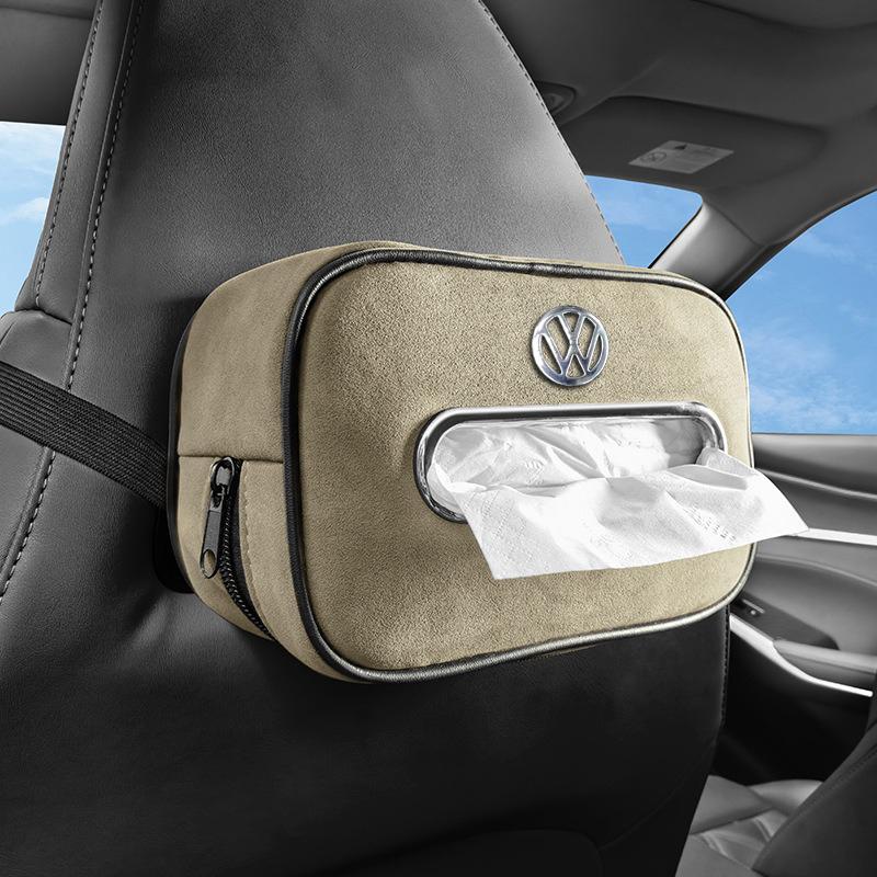 Для VW Металлический Логотип Держатель для Автомобильной Салфетницы Кожаный Автомобильный SAKJD7 Подлокотник Центральной Консоли Подлокотник Заднего Сиденья Чехол для Салфеток с Крепежным Ремешком Очиститель Автомобильных Стекол