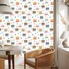 Teddy bear tree leaves checkered wallpaper for living room and bedroom 50x1000