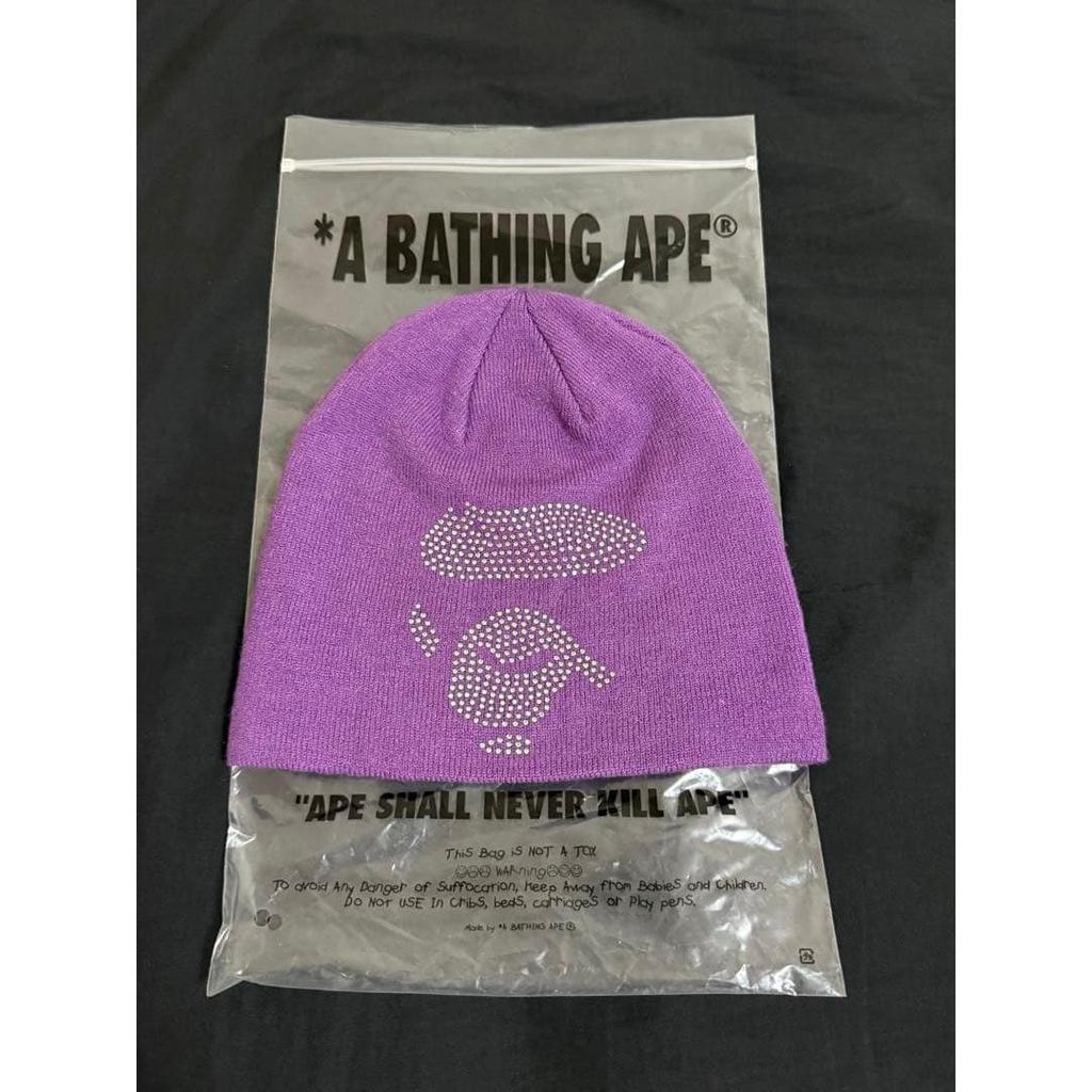 Б/у BAPE Шапка с кристаллами APE Вязаная Фиолетовая Новая Неиспользованная