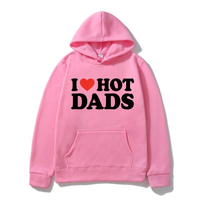 Толстовка с капюшоном I Love Hot Dads с красными сердечками и надписью
