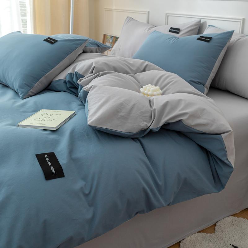 Clever Plan: Simple Solid Color Double Splicing Full Cotton, Pure Cotton, Washed Cotton, Four Piece Set, Student Dormitory, Three Piece Set