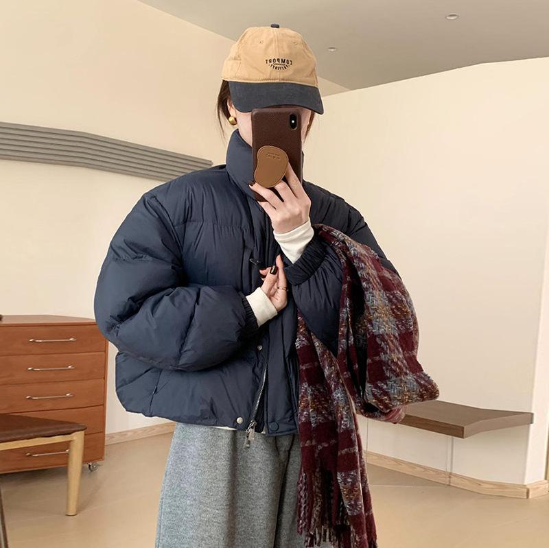 Маленькая корейская куртка-пуховик с воротником-стойкой, короткая, зима 2025, простая, свободная и тонкая куртка-хлеб, топ-куртка, женская