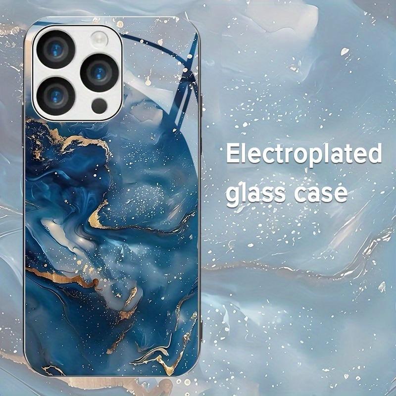 Роскошный Синий Мраморный Жесткий Чехол Совместимый с iPhone Абстрактное Искусство Жидких Чернил Золотистый Полосатый Пятнистый Принт Глянцевый Стеклянный Чехол для Телефона
