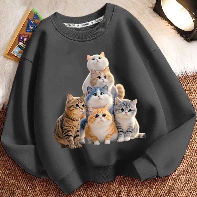 Cute Little Cat Hoodies for Children In Autumn and Winter, Casual Long-sleeved Round-neck Hoodies for Boys and Girls