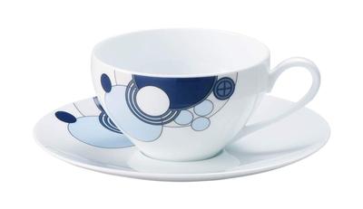 Чашка-блюдце Noritake 220 куб. см Frank Lloyd Wright Imperial Blue, подходит для использования в микроволновой печи, из тонкого фарфора и (Кофе чай) (Премиум Белый) WT94989/1701
