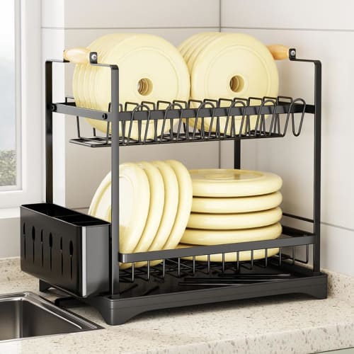 SVOHZAV Dish Drainer, Over-the-Sink, Horizontal Dish Drainer, Dish Drying Rack, Rust-Proof, 2-Tier, Large Capacity, Dish Rack, Kitchen Dish Drainer, W