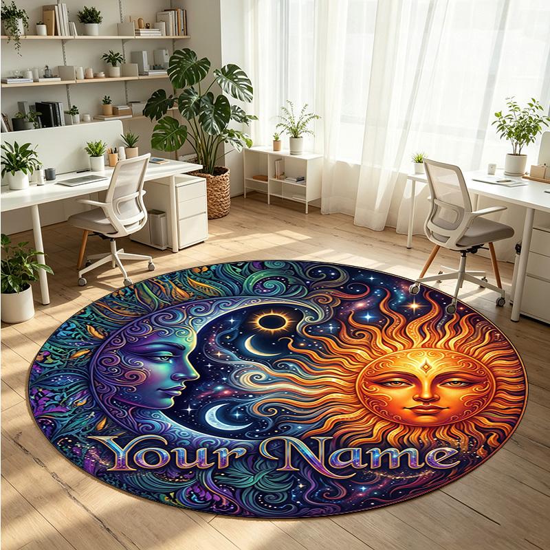Space Celestial (117) Theme Round Crystal Velvet Rug Custom Name Text Personalized Floor Mat Home Decor Non Slip Crystal Carpet
