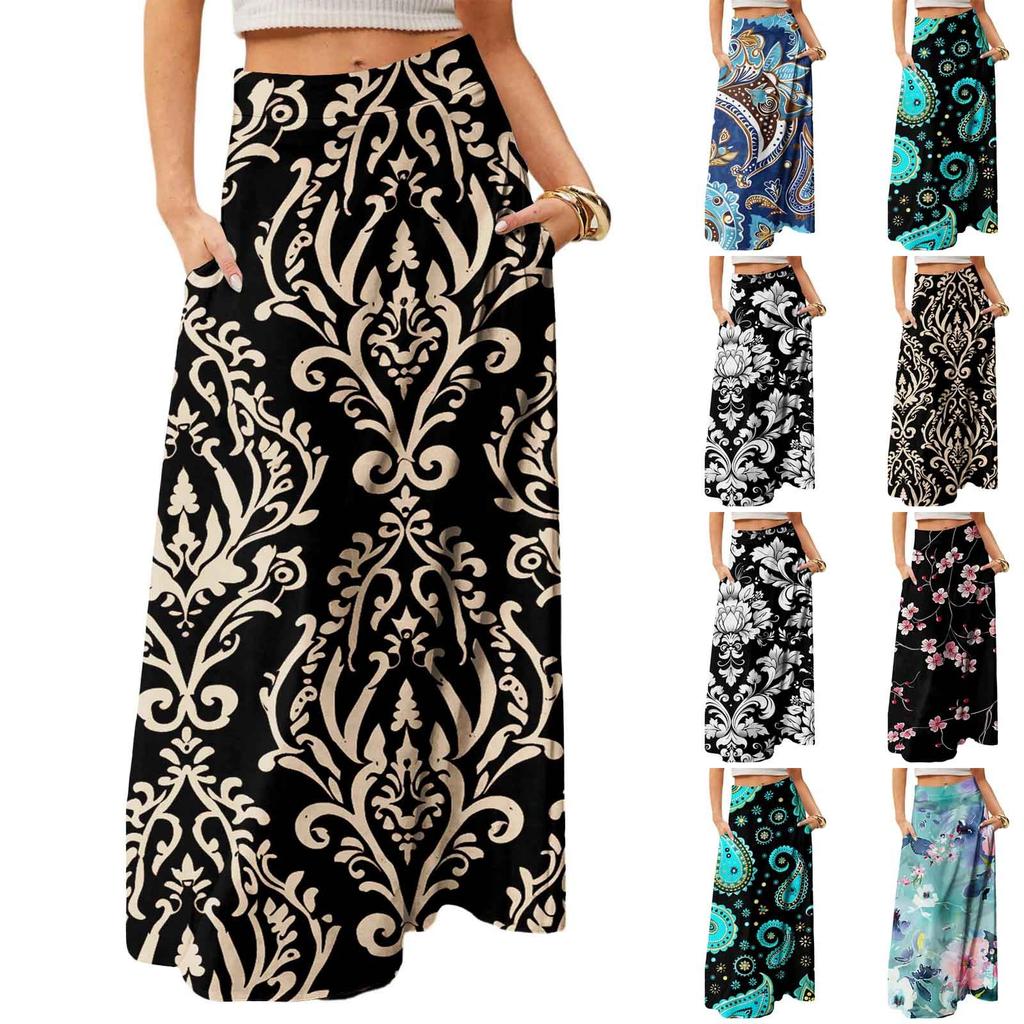 Женское струящееся платье макси, обычная повседневная летняя юбка в стиле бохо