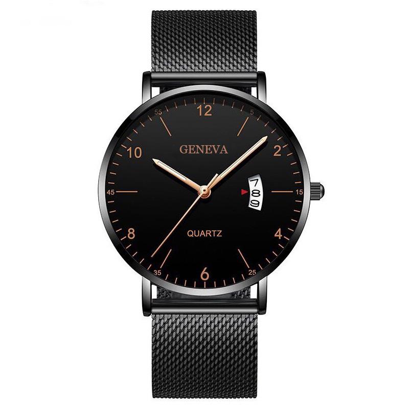 Мужские деловые цифровые кварцевые часы с сетчатым браслетом и календарем
