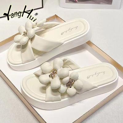 Тапочки для улицы 2024 года, новые летние новые цветы, высокие красивые женские сандалии, толстая подошва, увеличивающая рост, мягкая обувь на плоской подошве