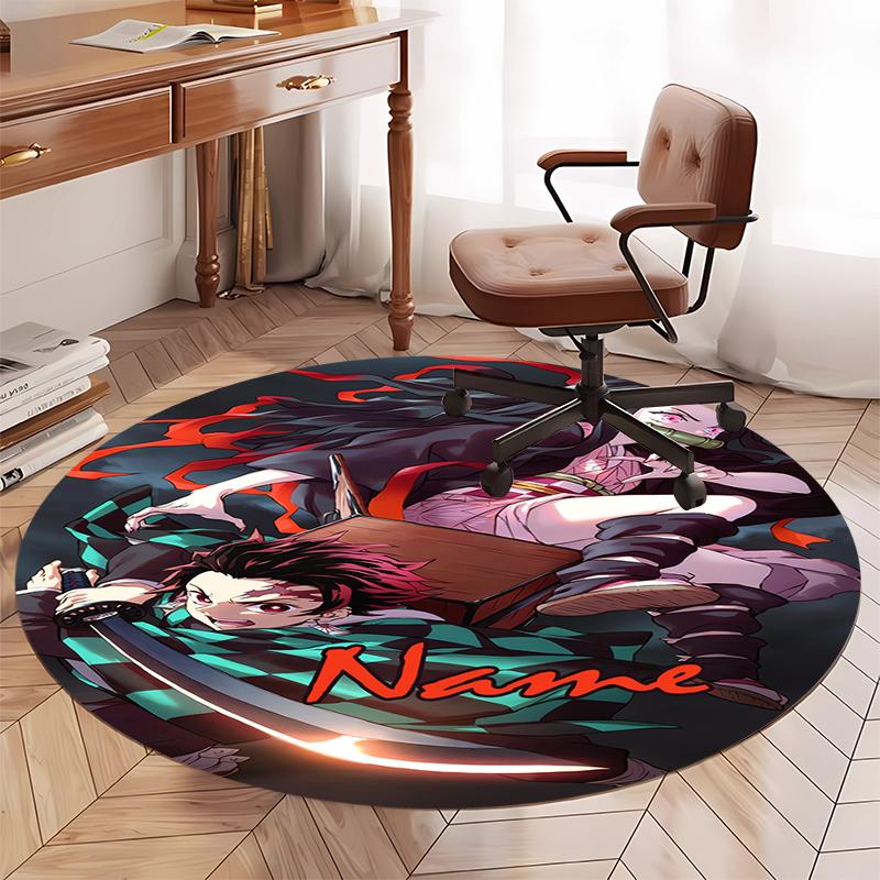 Custom Name Demon Slayer Printed Round Rug Carpet Chair Rug Area Rug Entryway Doormats,for Office Chair Living Room Bedroom Kitchen Room.