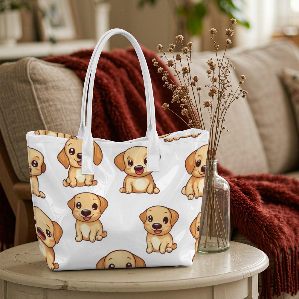 Cute Cartoon Puppy Printed Fashion Casual Tote Bag Portable Daily Shopping Lightweight Shoulder Handbag for Women