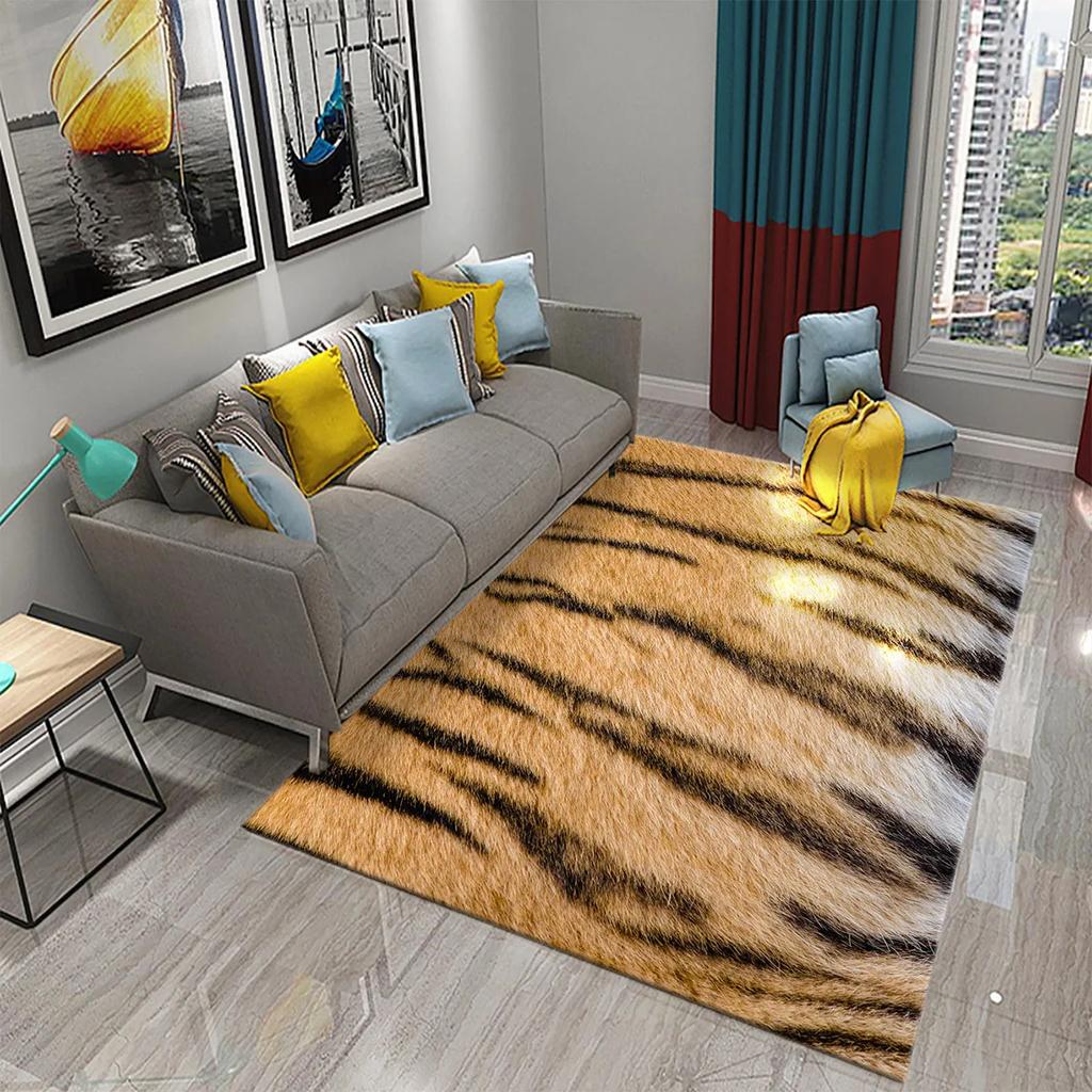 3D Animal Fur Carpets Leopard and Tiger Skin Rugs for Bedroom Living Room Kitchen Floor Decor Mats Bathroom Non-Slip Floor Rugs