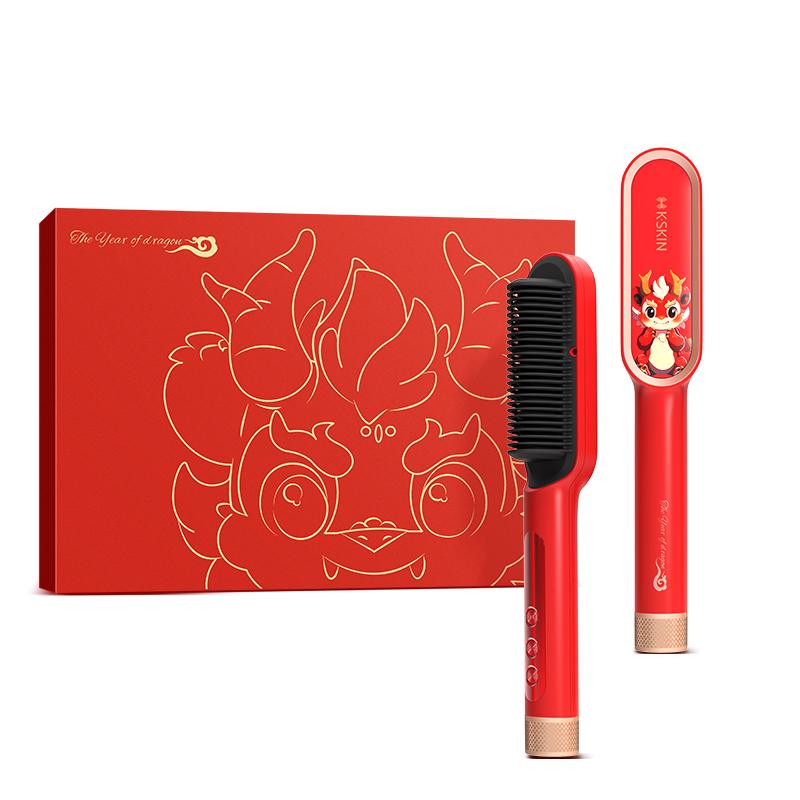 Golden rice negative ion straight hair comb curling iron 40 million negative ion hair care home splint with hand gift box
