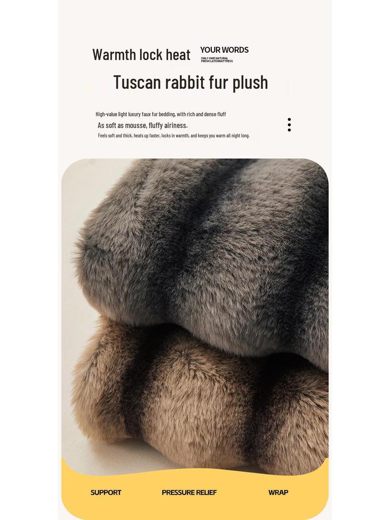 Class A Extra Thick Rabbit Fur Plush Fitted Sheet Set: Milk Velvet Bedspread, Winter Foldable Coral Fleece Mattress Cover