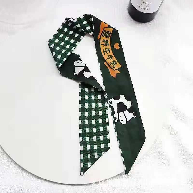 Маленький белый и нежно-зеленый шелковый шарф для женщин, тонкая лента, повязка на голову, резинка для волос, украшение для сумки, длинный