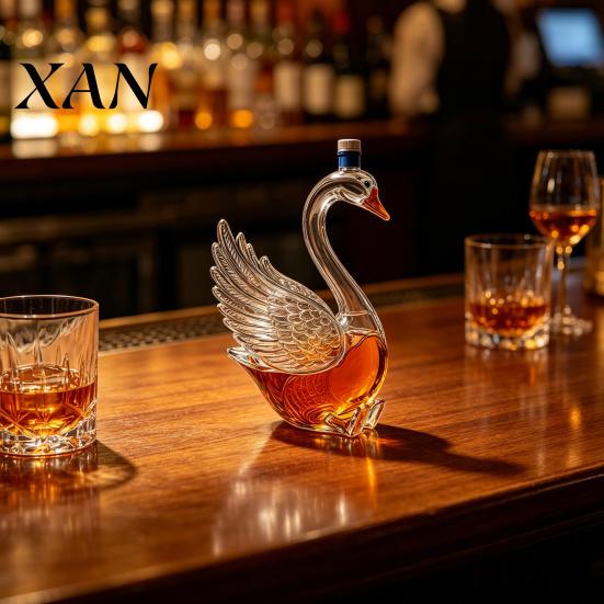 Bar Cabinet Display Piece Goose Shaped Whiskey Decanter, 3D Animal Glass Bottle with Stopper, Eye-catching Beverage Decanter Novelty Wine Dispenser