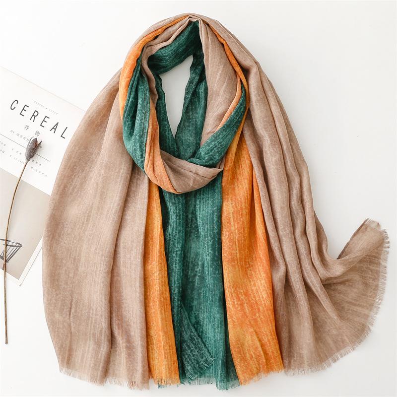 Four Seasons Women'S Cotton And Hemp Texture Thin Style Solid Color Solid Color Double Color Splicing Detached Whisker Hairy Soft Silk Scarf Headband