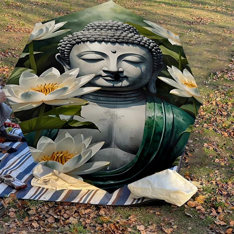 1PC Buddha LotusAutomatic Open/Close Umbrella with Windproof, 8-Rib Sturdy Canopy, Durable Ribs, Fashionable Design, Outdoor Accessory, Fun Prin, Holi