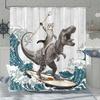 Смешная занавеска для душа Brave Cat Cartoon Душевая занавеска Waves Ocean Decor Ткань Душевая занавеска Set with Hooks Bathroom Decoration