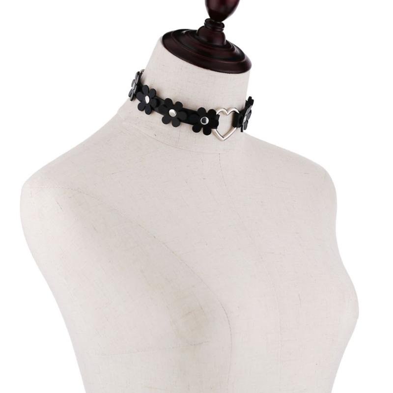 Leather Collar Choker Cute Flower Collar Necklace Neck Chain Necklace Statement Jewelry Heart Ring Necklace for Women