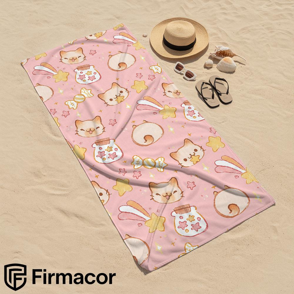 Pink Star Candy Cat Cartoon Anime Beach Towel Microfiber Quick Dry Super Absorbent Soft Bath Towel for Kids Adults Travel
