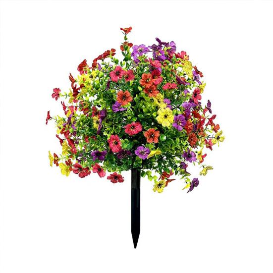 Искусственное топиарное шаровидное дерево с фиолетовыми цветами для улицы, искусственные кустарники с грунтовым колышком, устойчивые к УФ-лучам, искусственные кусты для украшения переднего крыльца, сада, кашпо