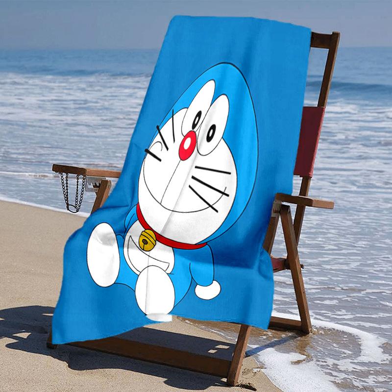 proof beach towel with Doraemon pattern - soft,absorbent,quick-drying,machine washable - perfect for swimming,camping,bathing